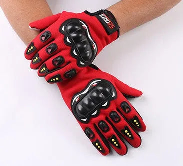 Outdoor motorcycle riding gloves with hard shell, non-slip palm, and touch screen fingertips in black