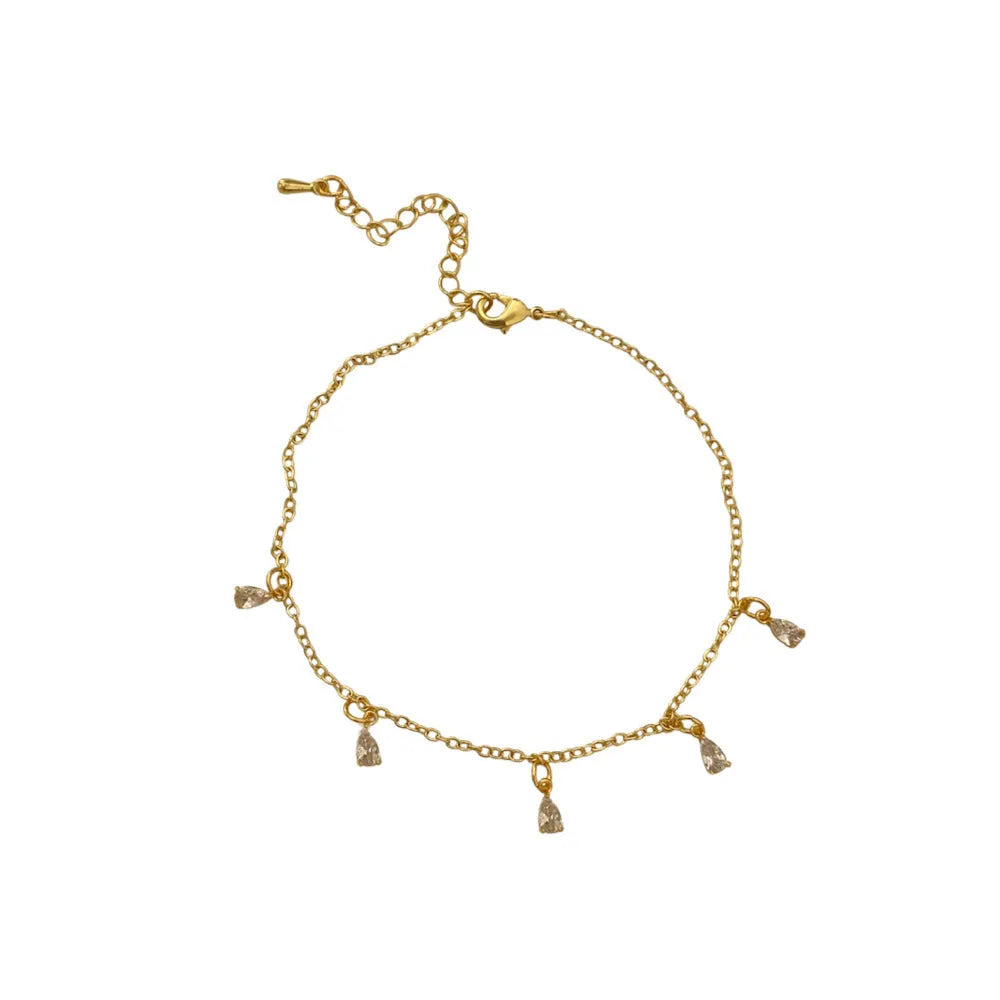 Women's zircon jewellery set with geometric pendant necklace, matching earrings and anklet in meteor shower design