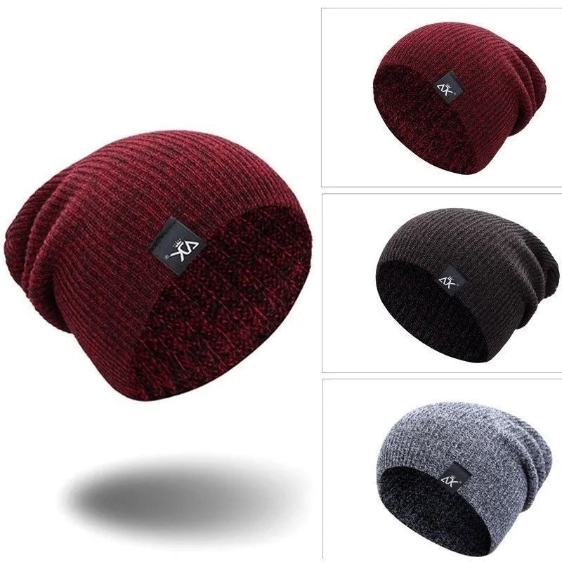 Unisex knitted acrylic beanie in army green on a white background, stretchy 55–60cm fit for outdoor winter use