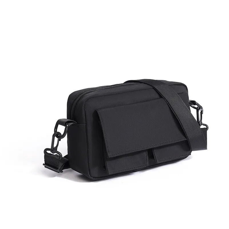 Men's lightweight nylon shoulder bag in black with messenger style for student travel and business use