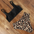 Women's leopard print high-waist bikini with push-up bra in polyester fabric