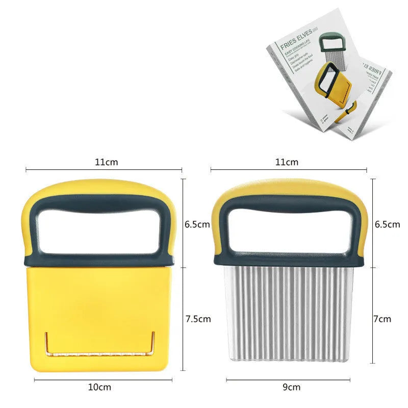 Stainless steel diced potato cutter with wolf tooth knife in yellow or light green colour box