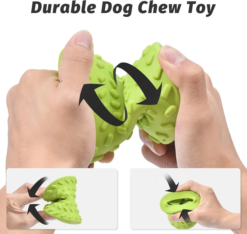 Blue natural rubber hollow bone dog toy with treat leakage holes for aggressive chewers.