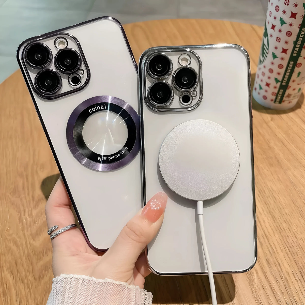 Magnetic hard shell iPhone case with lens protector in dark purple, PC material, all-inclusive design for iPhone 12 to 15 Pro Max.