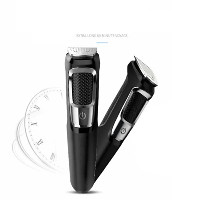 Multifunctional nose and beard hair clippers with flushable waterproof blades and lithium-ion battery