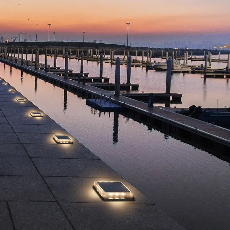 Solar floor tile lamp with aluminium alloy body and glass shade, outdoor LED courtyard and staircase light, 3000K 4000K 6000K