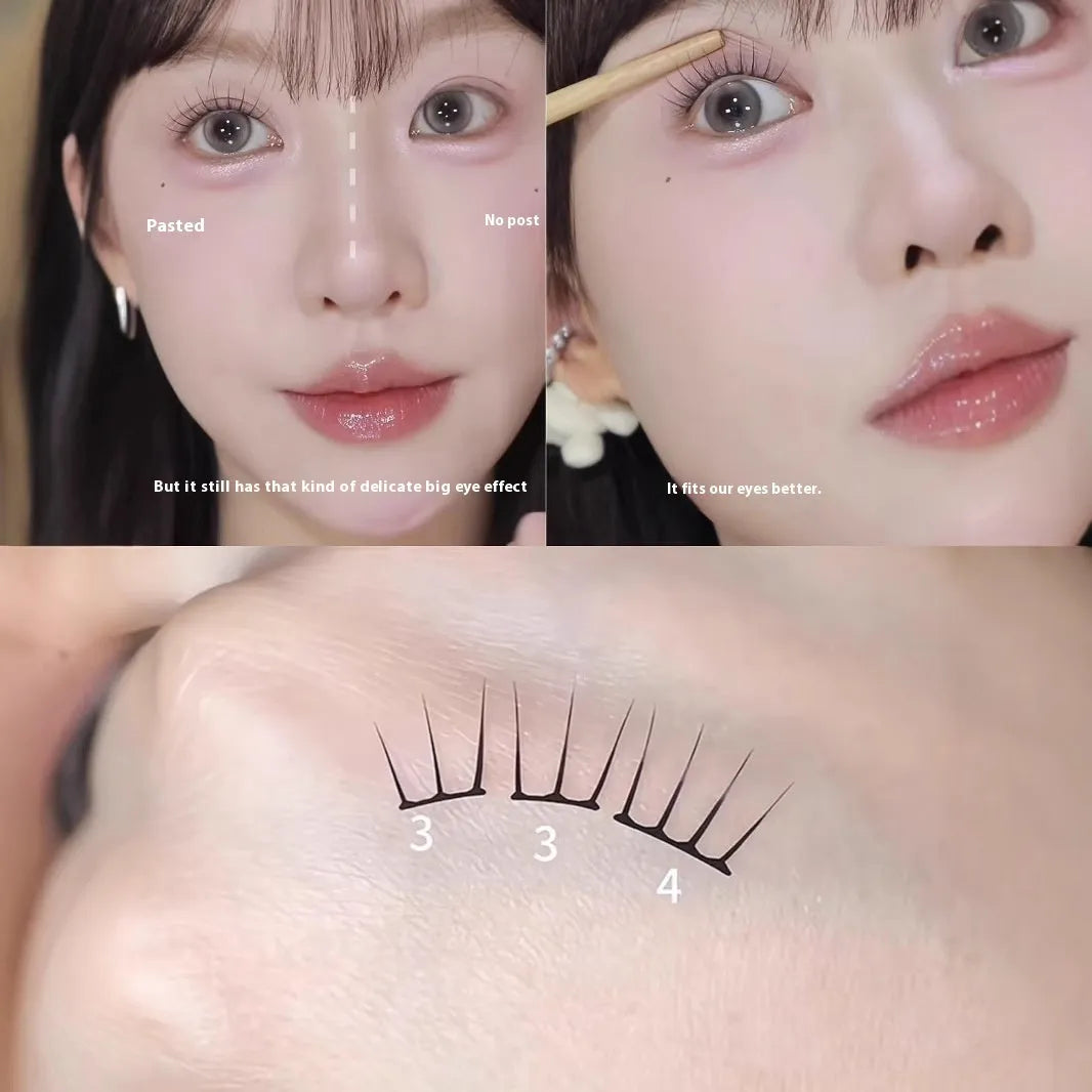 Reusable artificial fibre false eyelash clusters shown in packaging with optional tweezers and glue