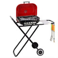Outdoor foldable hand-push bicycle barbecue grill with 42.5x50cm plate and enamel coating for 5+ people