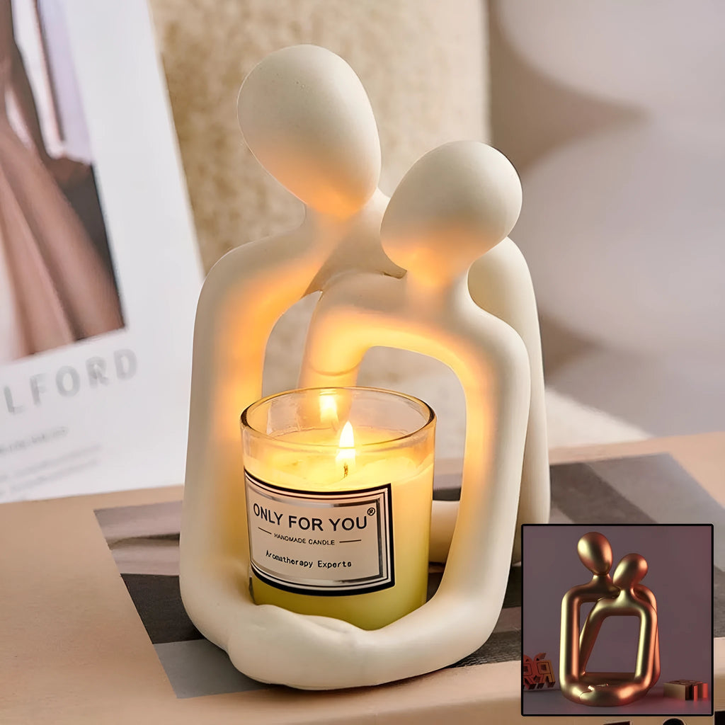 Modern loving couple resin statue in milky white or gold, a decorative figurine for desks and shelves.