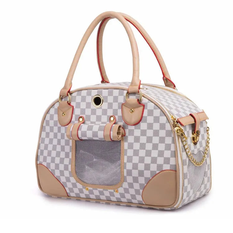 PU pet carrier bag in white, size small, 36x18x25cm, for dogs and cats up to 8kg