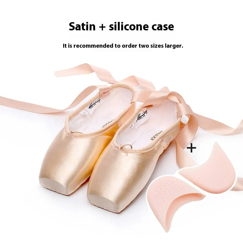 Solid colour hard bottom strap ballet shoes with silk upper, available in multiple colours and sizes 31-45