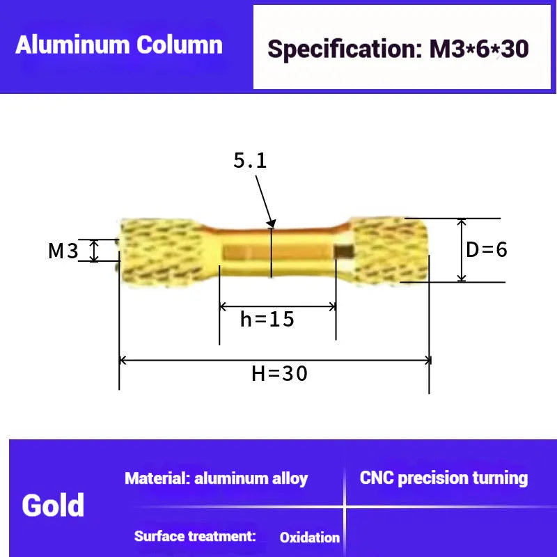 Aluminium M3 non-slip mesh column for FPV drone frame crossing machine build, 25mm to 35mm length options