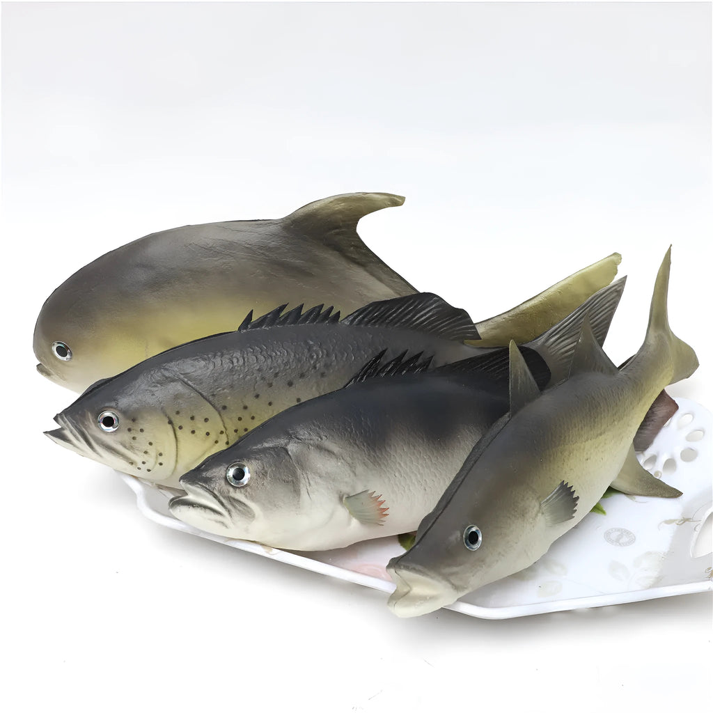 PU simulated fish ornament set showing yellow-fin tuna, small tuna ocean animal models