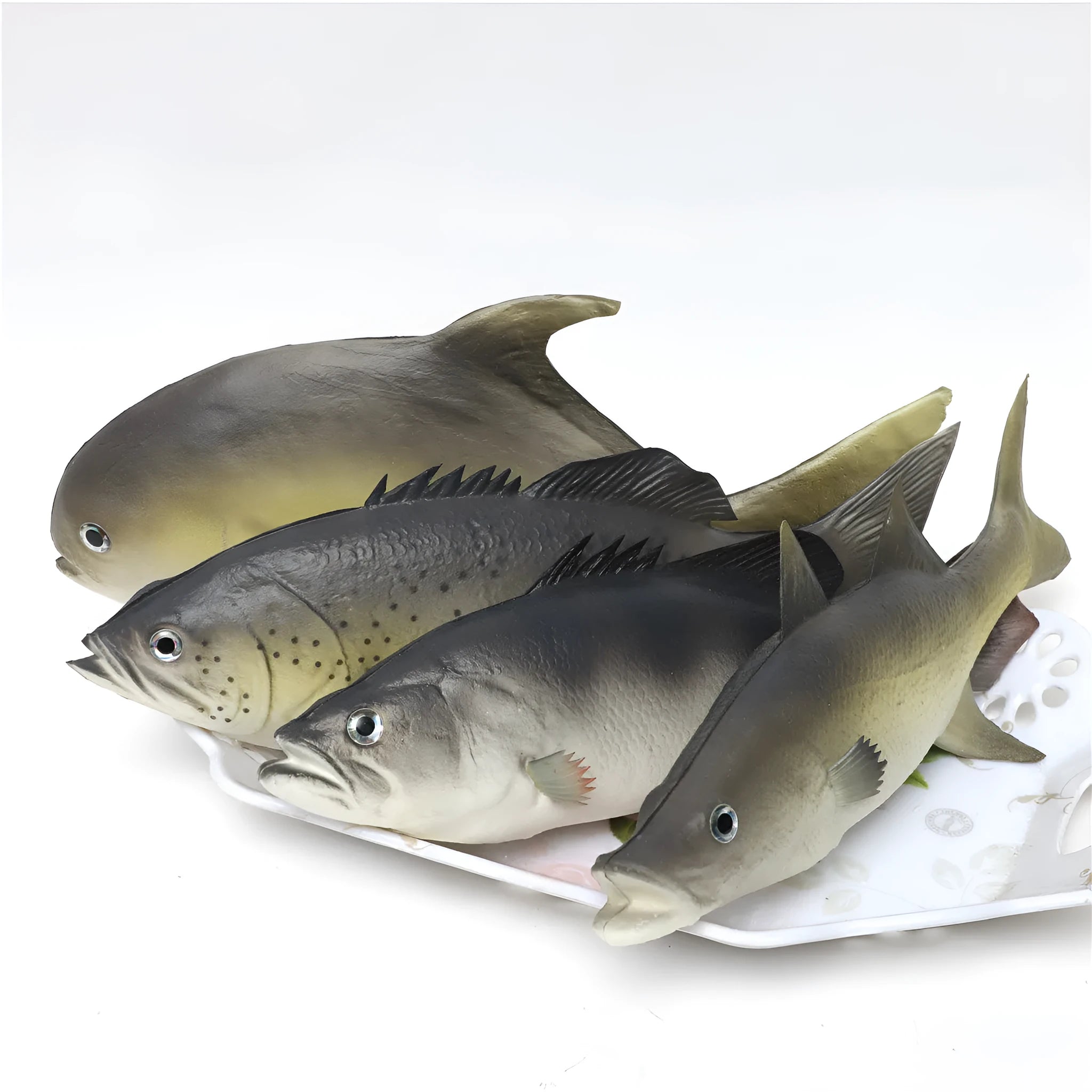 PU simulated fish ornament set showing yellow-fin tuna, small tuna ocean animal models
