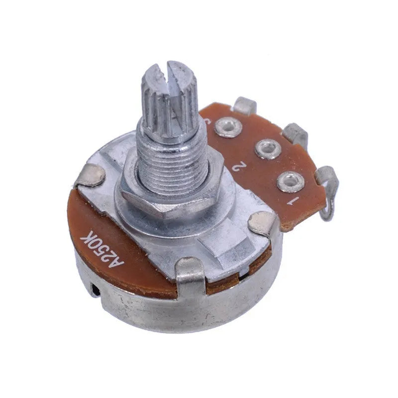 A single metal potentiometer knob for electric guitar tone and volume controls