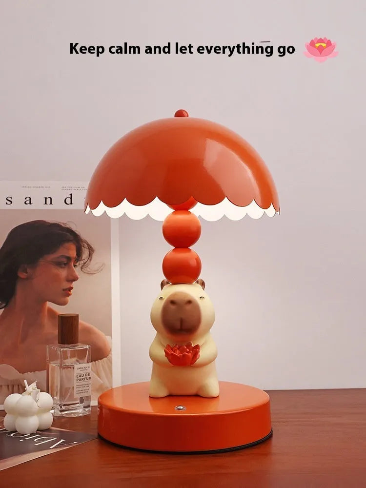 Cute Kappabala bedroom table lamp in resin and wrought iron, simple modern night light with lotus or Let It Be design