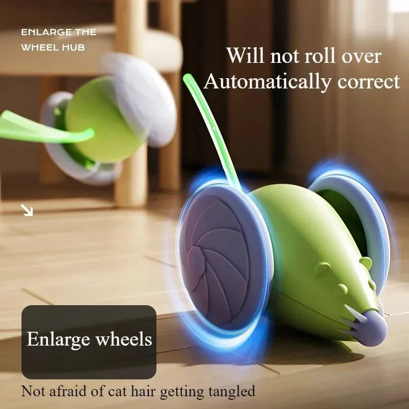 Green and white plastic automatic electric mouse cat teasing stick toy for indoor cats