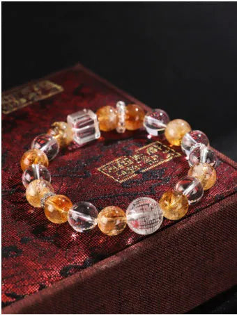 Handmade yellow tower crystal and freshwater pearl bracelet for women with beaded design