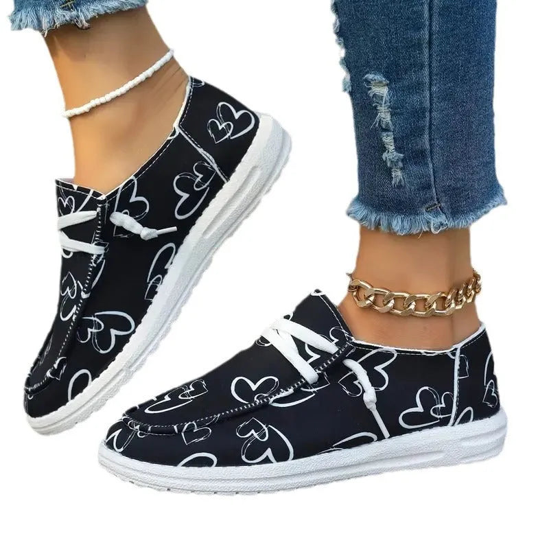 canvas women's casual pumps round toe lace-up fastening black white sizes 36-43