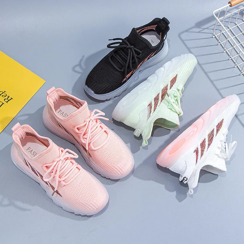 Women's high-top sports casual shoes in cowhide leather, available in black, green, pink, and white.