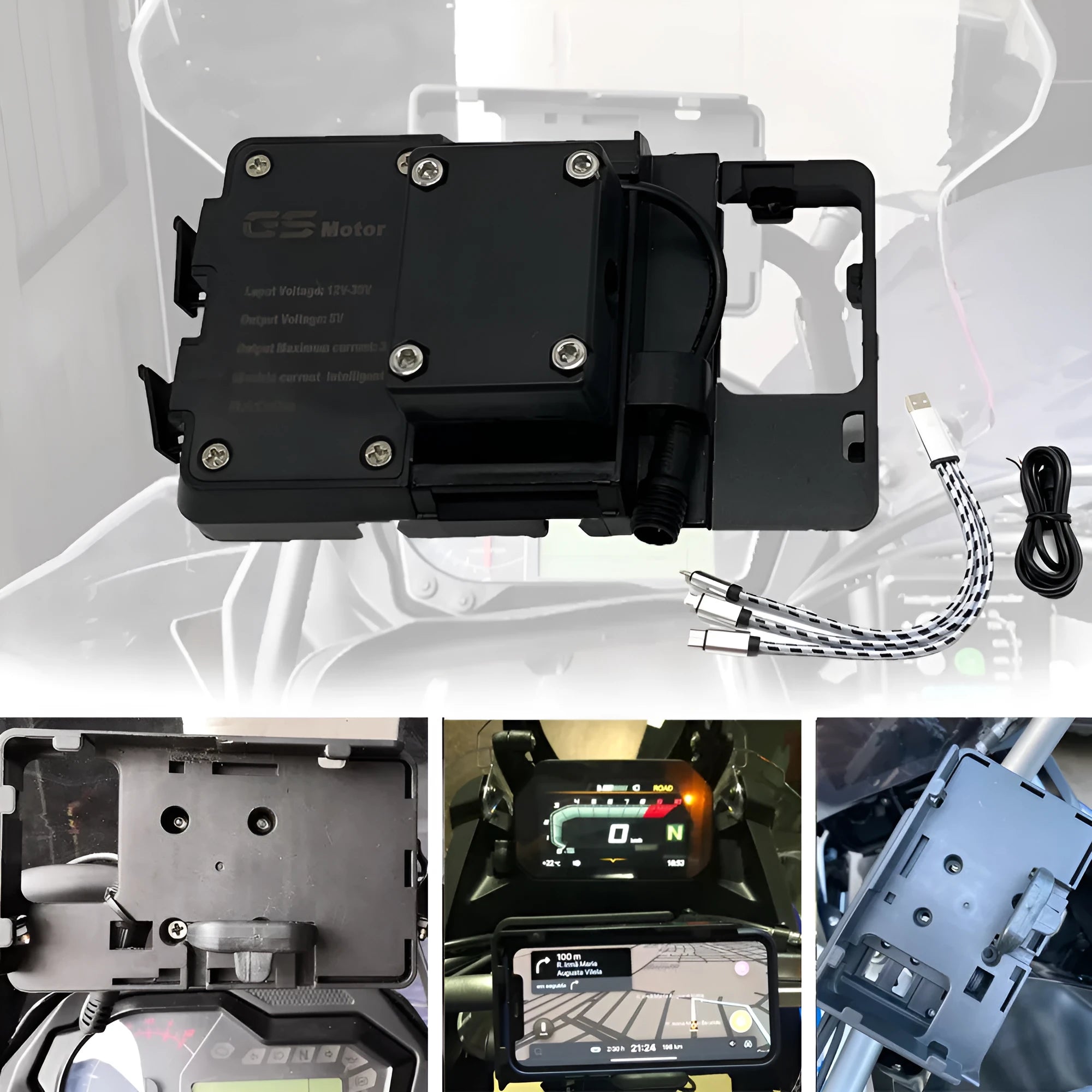 Black ABS plastic motorcycle navigation bracket for BMW R1200GS and R1250GS bikes