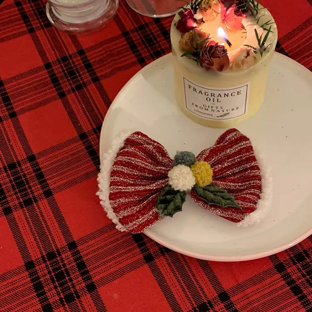 Plush Christmas hat headband for women with jingling bell, handmade festive hair clip in red and assorted styles