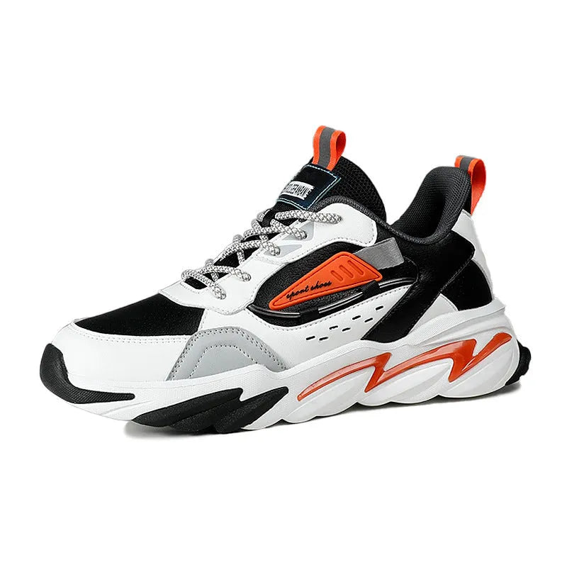 Men's PU leather casual shoes in green and orange colour options, simple style