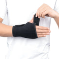 Pair of black neoprene and aluminum plywood joint tendon sheath fixed support gloves for sports.