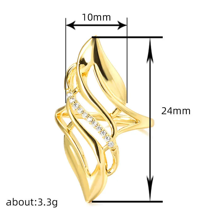 Women's copper ring with exaggerated curved design and zircon stone accents in gold colour