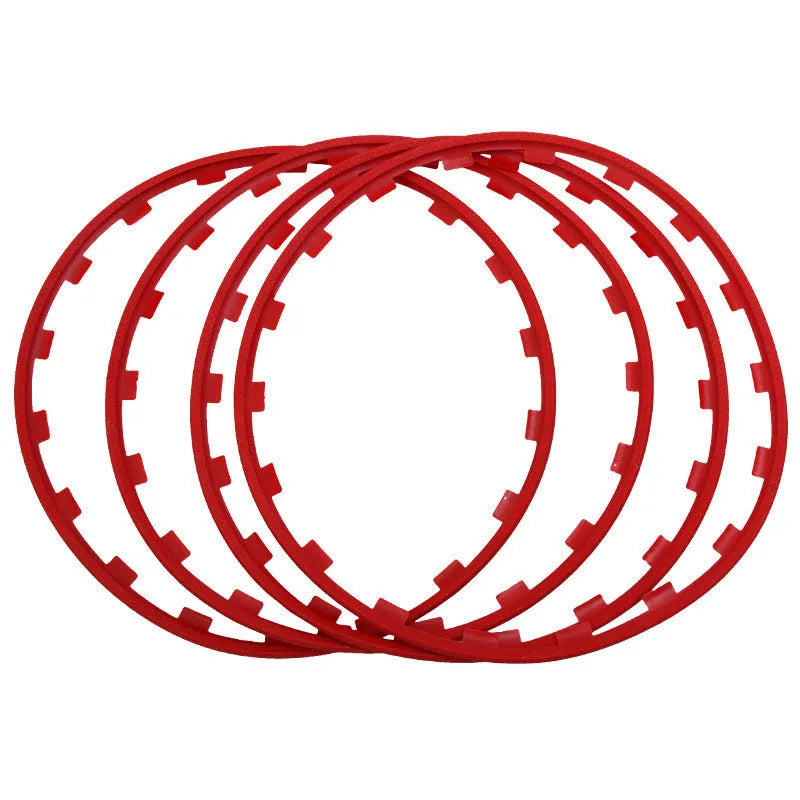 Set of four coloured nylon wheel hub protection rings for anti-rub defence.
