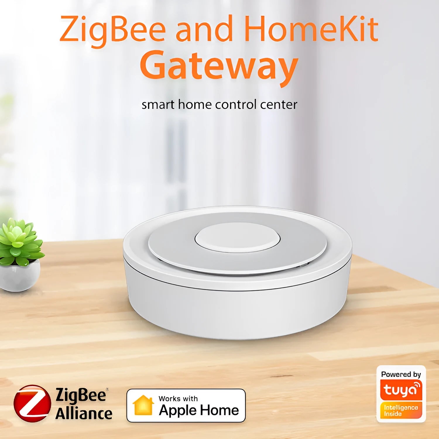 White square smart home gateway hub for ZigBee 3.0 device control and automation