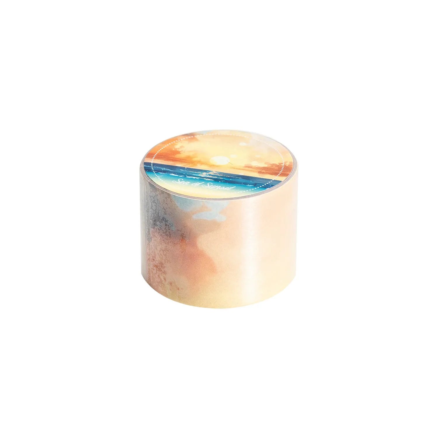Roll of Japanese paper sky theme washi tape showing colourful clouds design, 30mm wide.