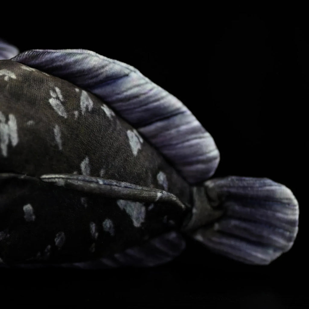 52cm printed coelacanth plush toy in black, made of soft plush and PP cotton filling