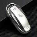 Leather pattern TPU key case for car keys in business style, available in red, blue, silver, and green options for Model X, S, Y, and 3.
