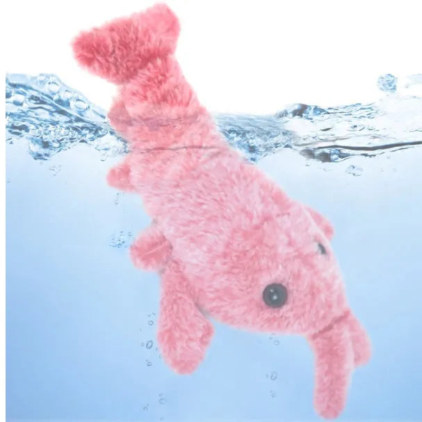Electric jumping shrimp cat toy, USB rechargeable simulation lobster plush in random colour, 35 cm tall