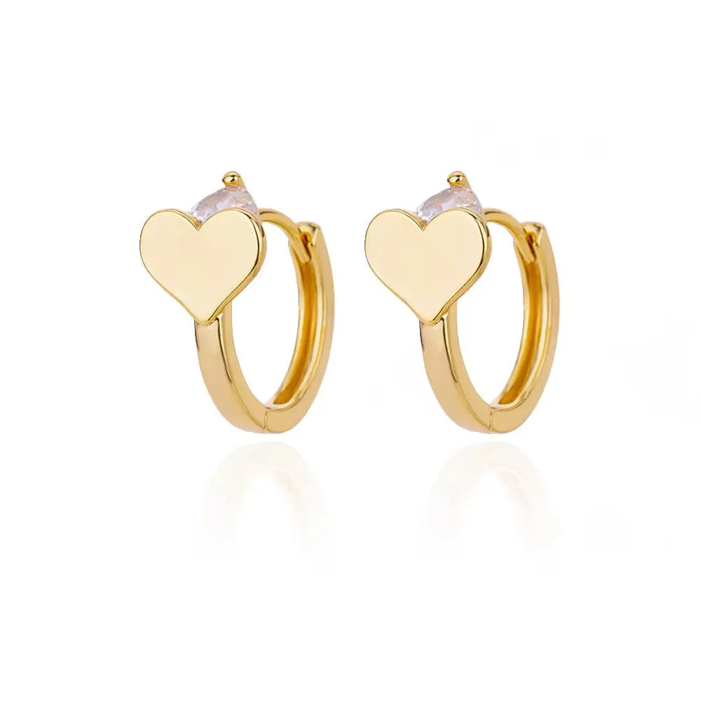 Women's stainless steel heart-shaped ear studs with titanium posts and gold-plated zircon accents