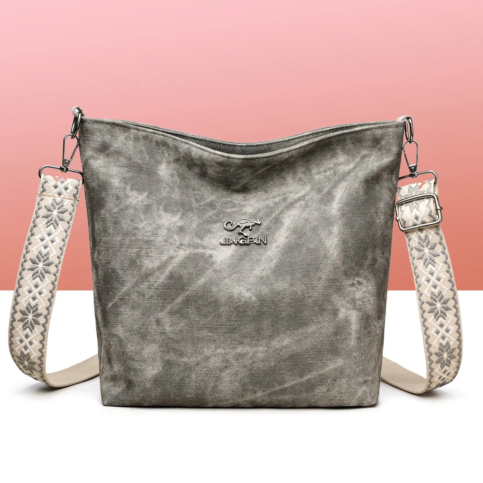 Soft PU leather women's crossbody bag in grey pink yellow with adjustable strap