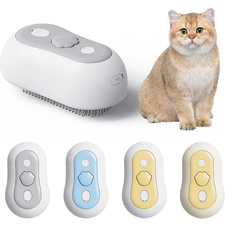 Rechargeable cat grooming massage comb in beige yellow, blue, grey, or orange colour
