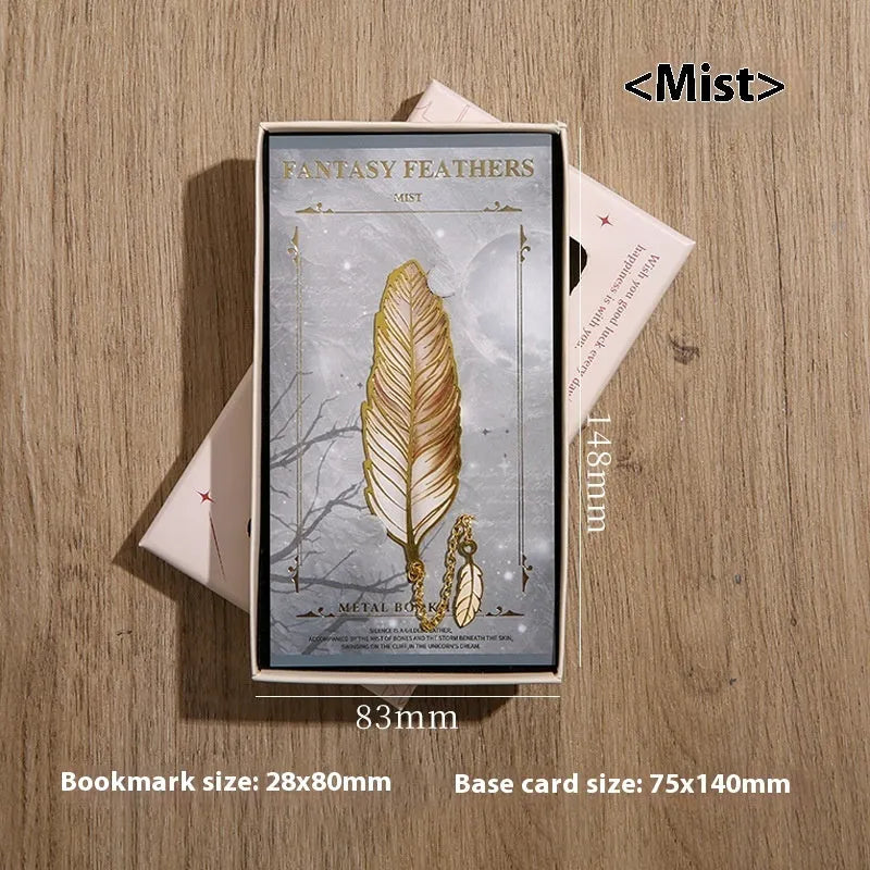 Classical Chinese style metal feather bookmark in Aurora colour with decorative feather shape