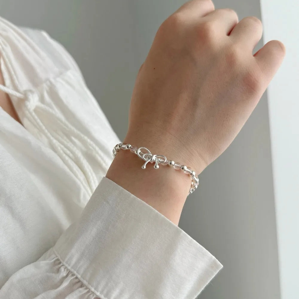 925 sterling silver bow bracelet for women electroplated finish silver tone