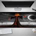 Oversized Halloween pattern rubber cloth mouse pad on a desk with non-slip base.