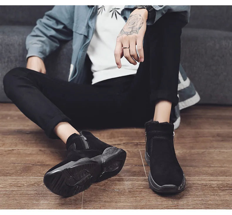 High-top men's snow boots in 2280 black and white with suede upper and rubber sole
