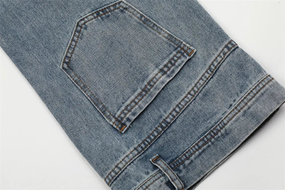 Blue denim jeans for men, mid waist, cotton fabric, casual leisure wear, sizes S to XXL