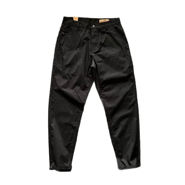 Men's casual loose straight cotton track pants in black, dark gray, and khaki, sizes 28-36