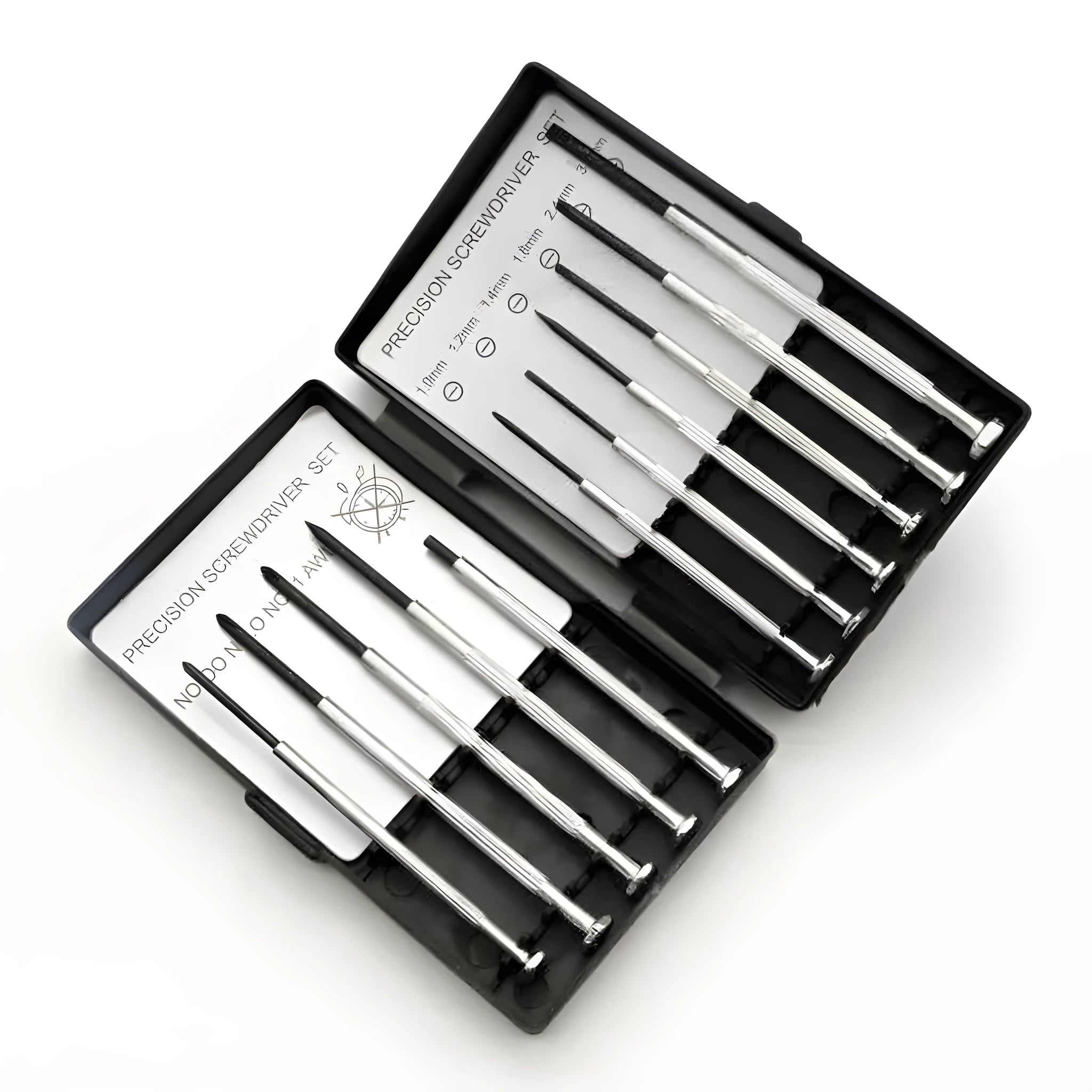 TH-6177 11-piece set of steel screwdrivers with cross and slotted heads for clocks and electronics.