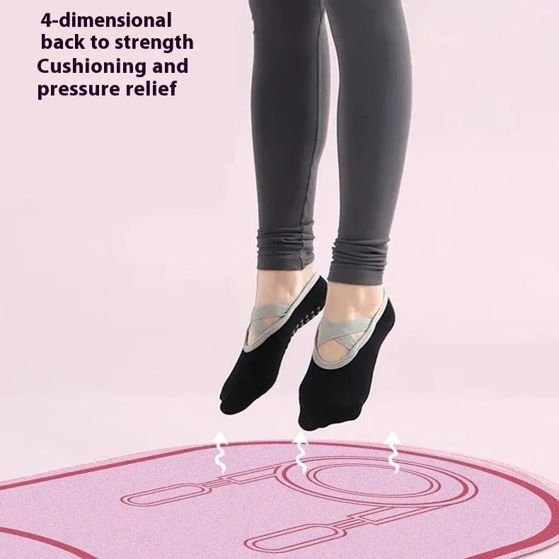 Faux leather yoga mat in black or pink, showing non-slip surface and 6mm thickness.