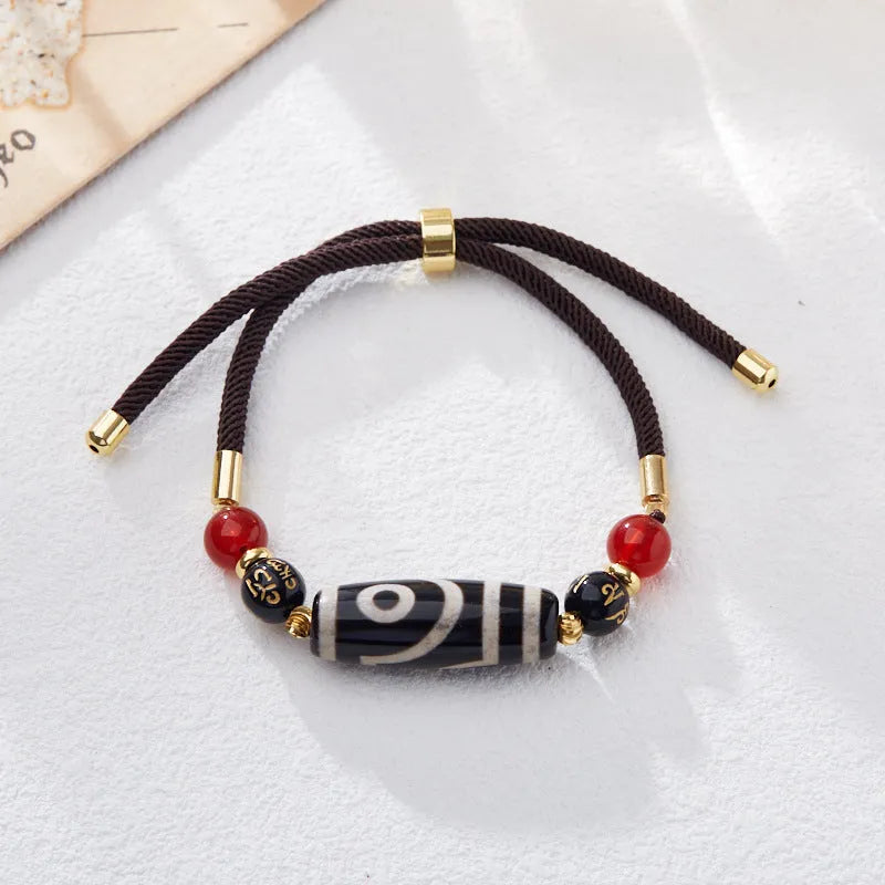 Dzi bead agate bracelet with Tibetan ethnic styling and 8mm geometry beads