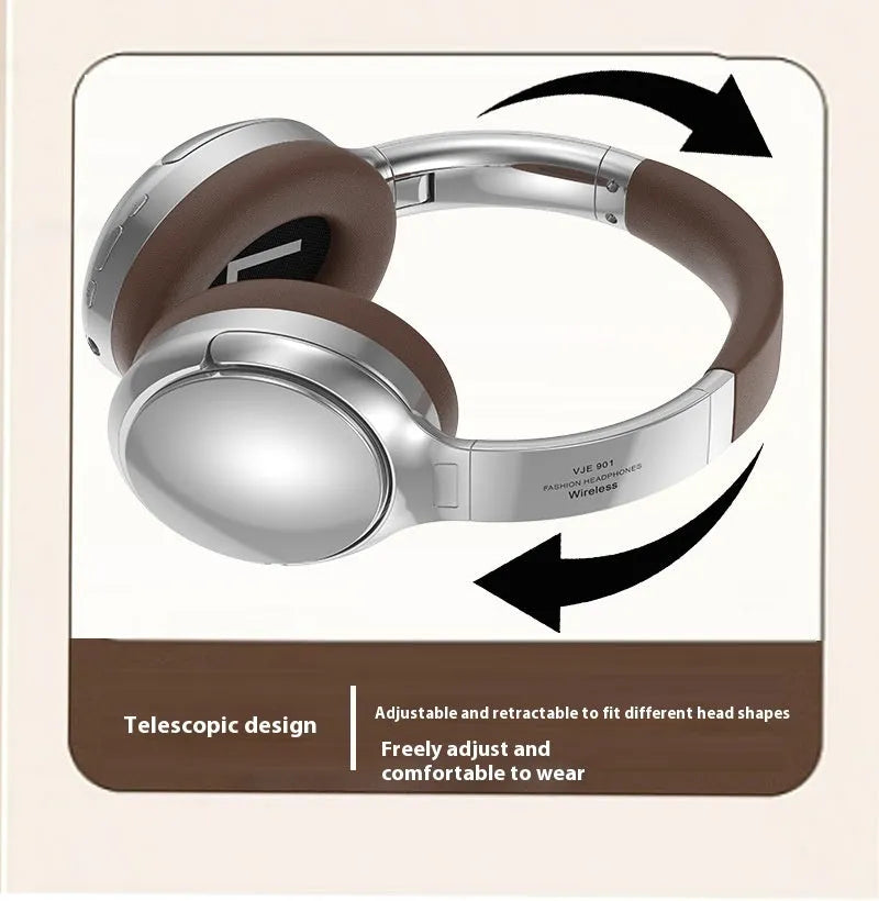 Retro style wireless Bluetooth headset in vintage brown colour with head-mounted design
