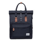Casual polyester backpack in green colour showing cover opening flap and straps.