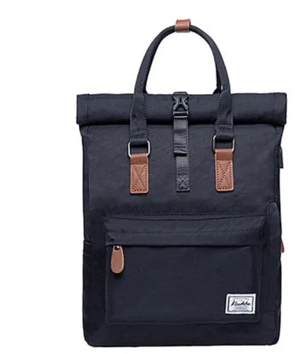 Casual polyester backpack in green colour showing cover opening flap and straps.